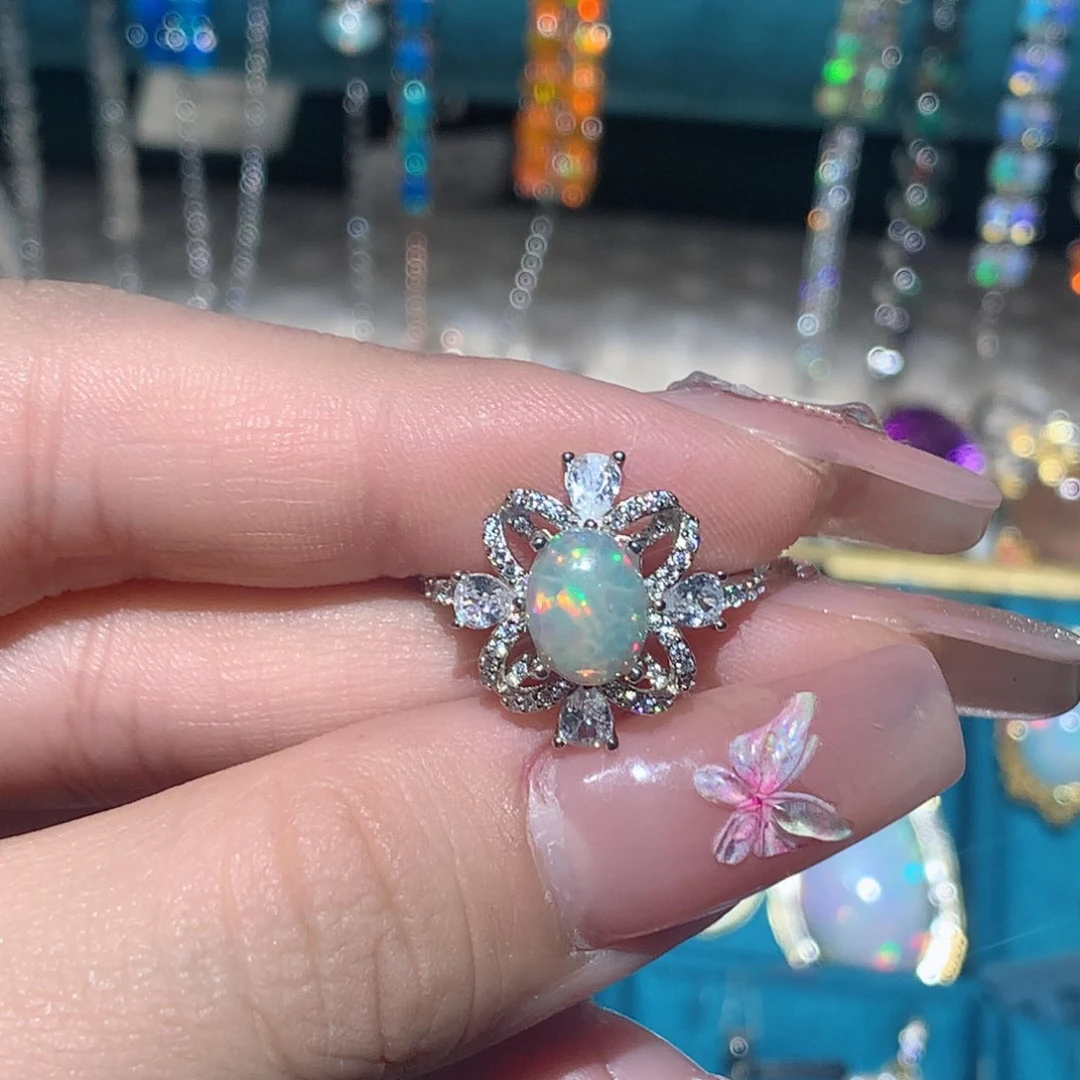 欧泊戒指银S925镶嵌福利