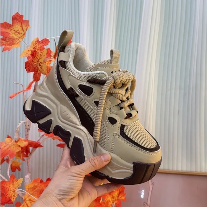 厚底休闲小白鞋显腿长小个子鞋夏天透气老爹鞋网面内增高8cm女鞋