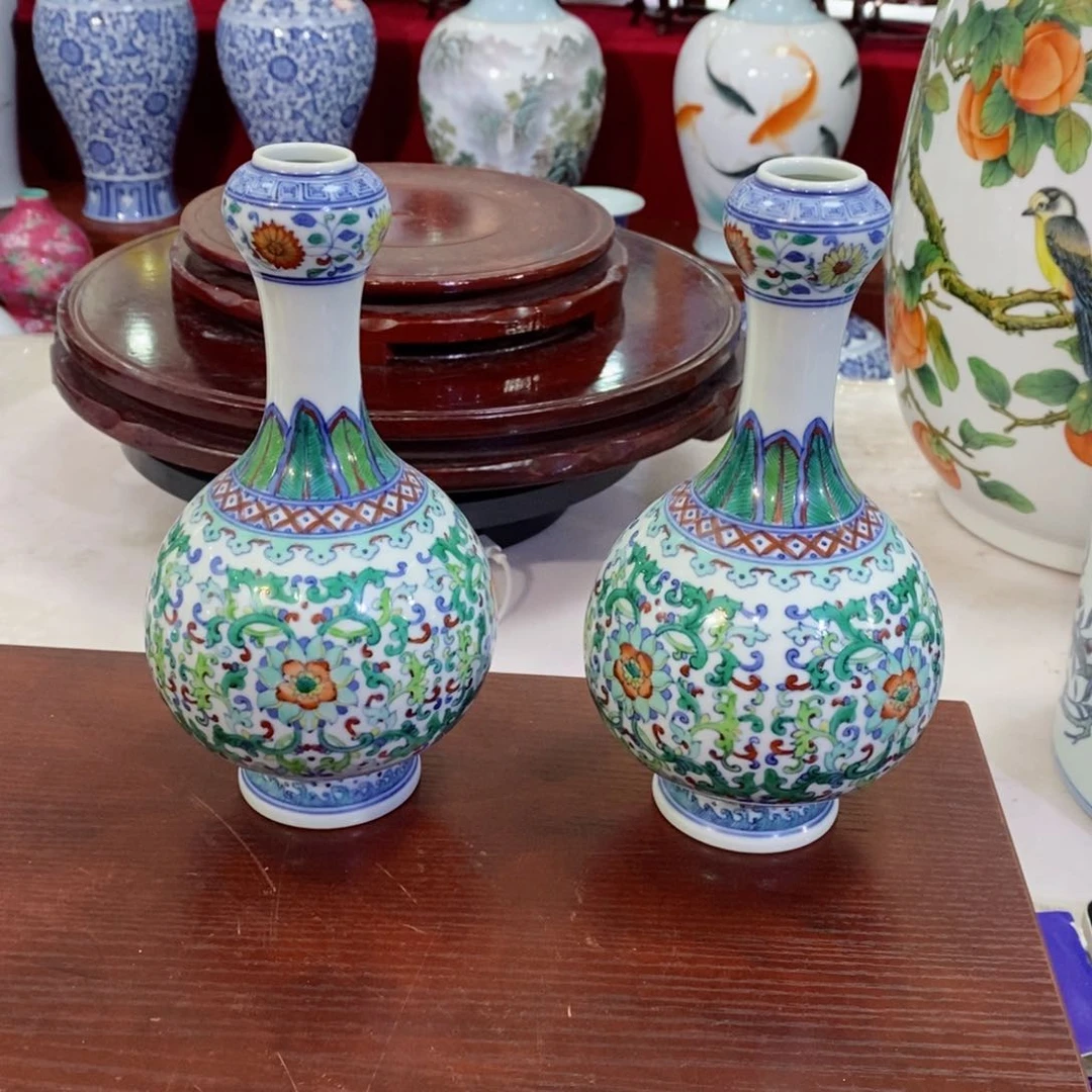 瓶斗彩蒜头瓶小花瓶