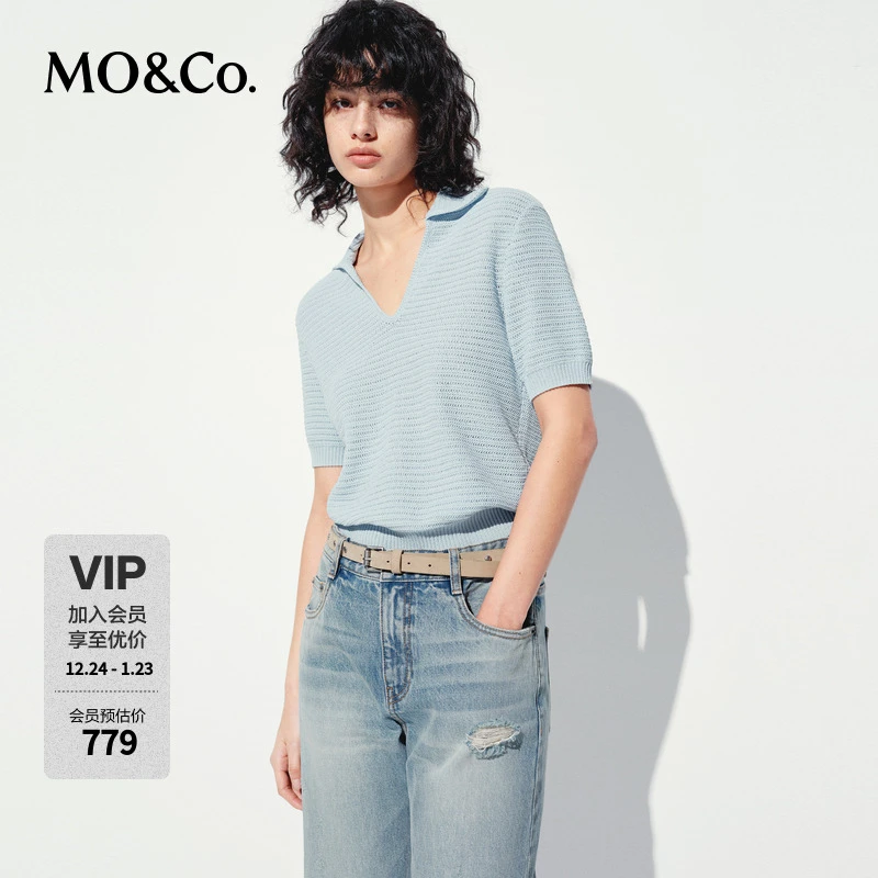 MOCO针织衫2025夏新品法式POLO开襟干爽轻薄短款短袖MBE2SWT025