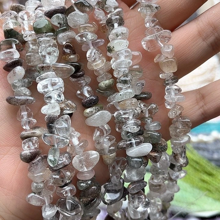 未镶嵌玛瑙/玉髓珠宝半成品一条幽灵水晶碎石75cm左右