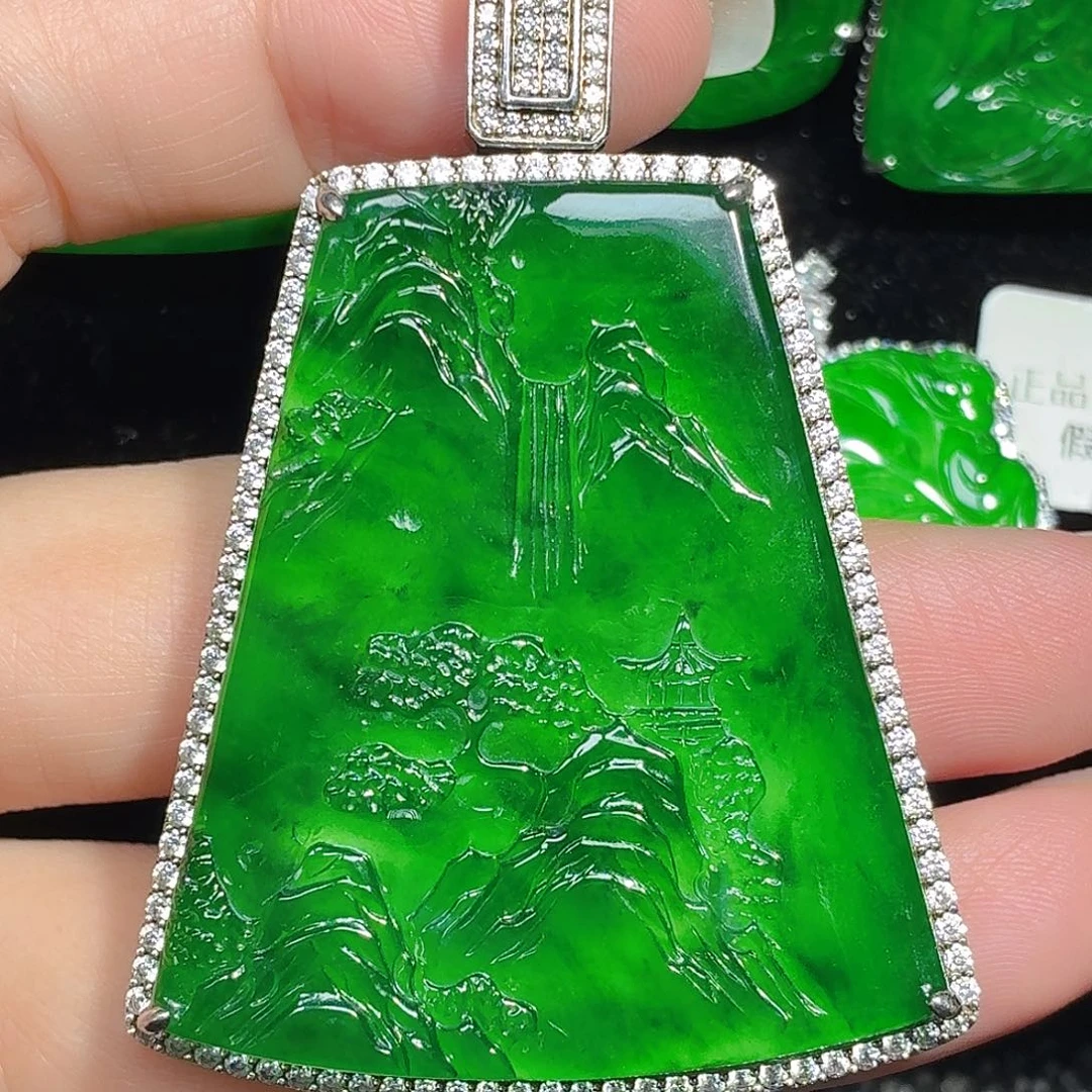 翡翠银S925镶嵌颈饰天然A货翡翠