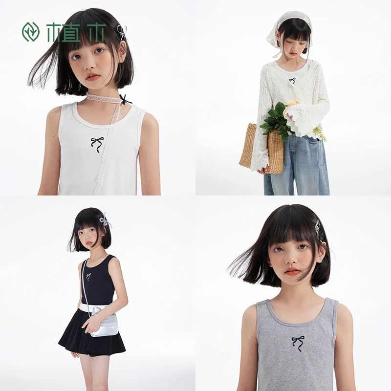 植木童装女童背心2025春季新款中大童高弹棉质背心内穿儿童背心