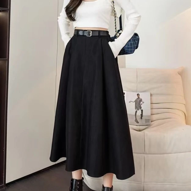 2025春夏秋冬新款高腰百搭半身裙女显瘦中长款伞裙西装A字裙长裙