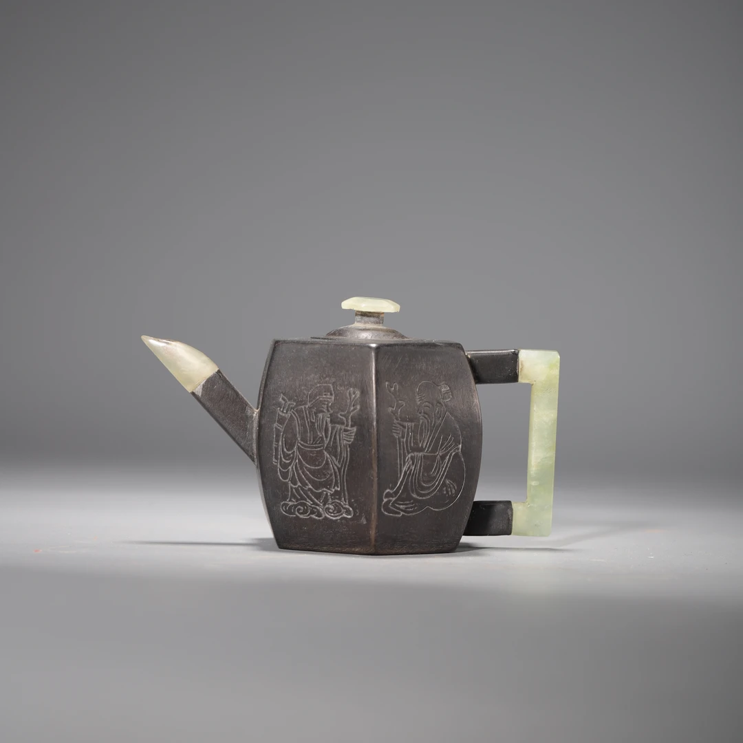 ZH44 清代 胆锡嵌玉茶壶