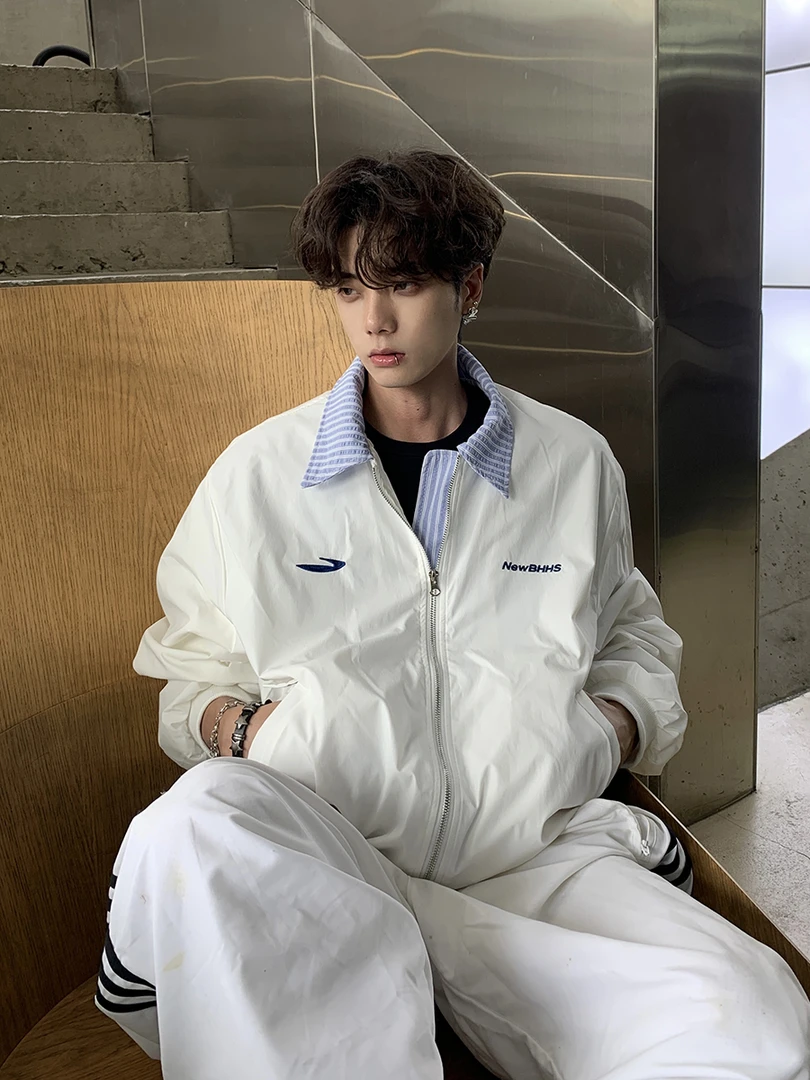 美式复古绣花假两件小众设计外套男女春秋学院风潮高级感夹克百搭