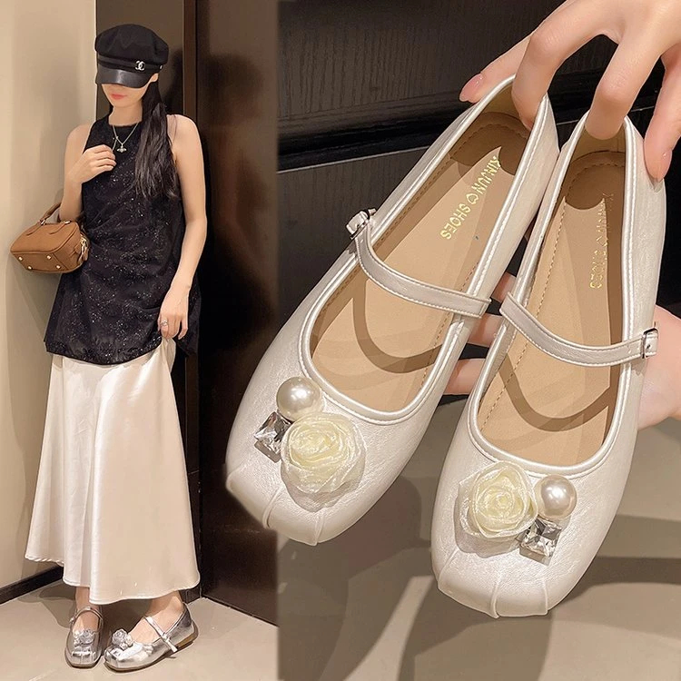 法式浅口花朵芭蕾舞鞋女2025春季新款复古温柔一字带玛丽珍鞋单鞋
