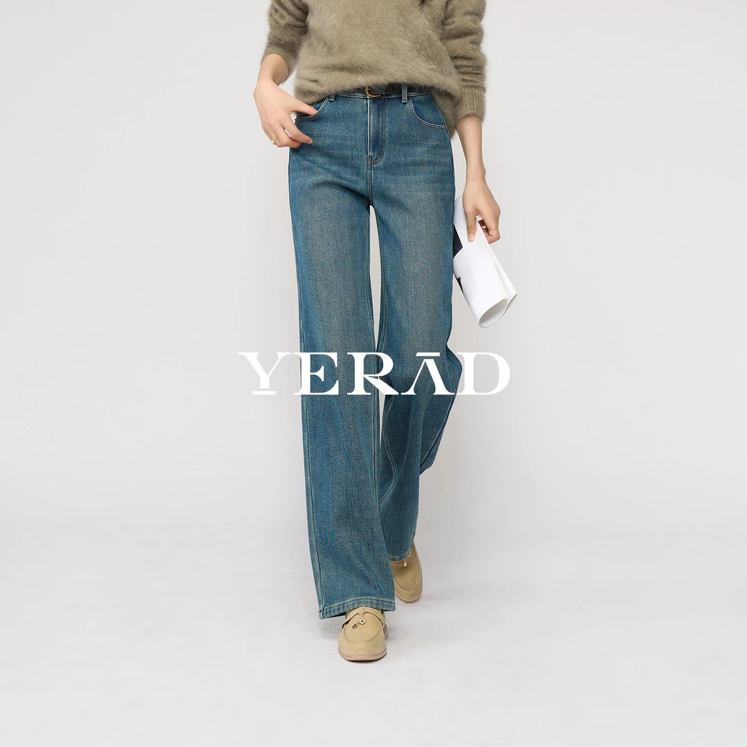 【美塑弹极热绒】娅丽达加绒加厚窄版阔腿裤女25冬季宽松保暖牛仔裤