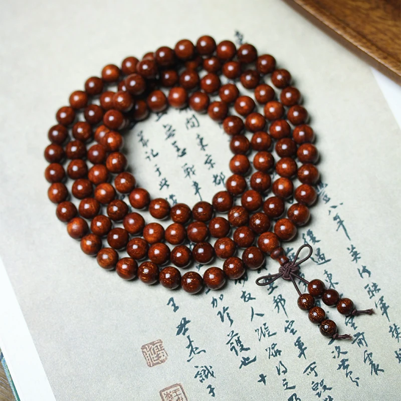 印尼小叶血檀老料佛珠108颗木手链血檀紫檀手串男0.8正宗爆满