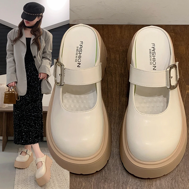 一脚蹬博肯拖鞋女7CM增高厚底勃肯鞋鞋子女款包头半拖春夏季新款