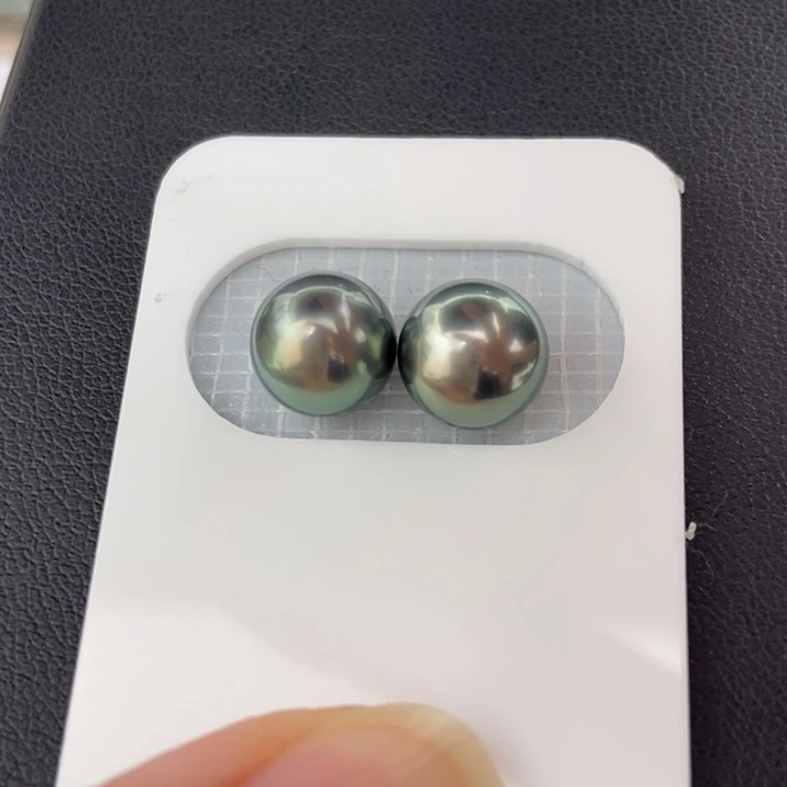 裸珠未镶嵌海水珍珠9.2mm正圆大溪地孔雀绿镜面光对珠