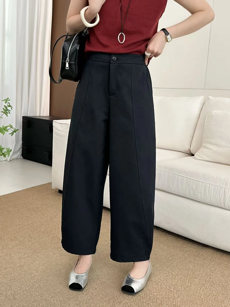 【韩衣舍】9829九分弯刀裤混纺面料垂感休闲时尚显瘦宽松