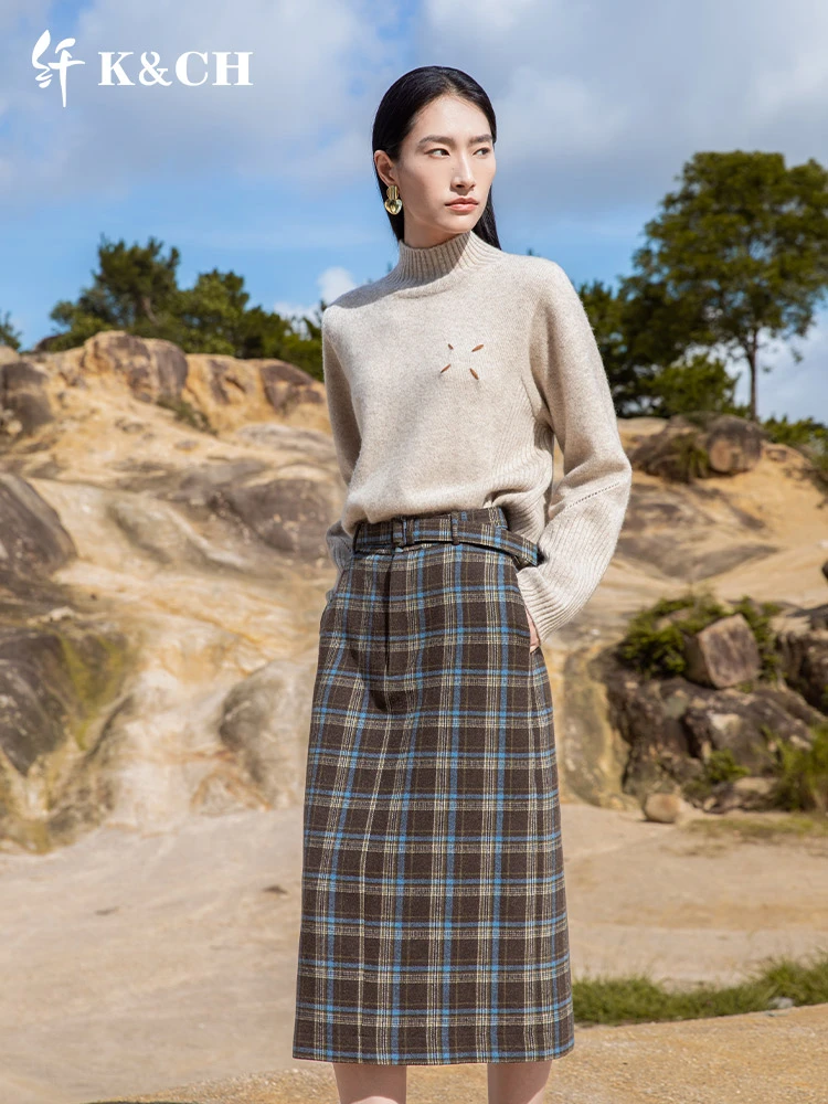 K&CH/纤格子高腰极简风半身裙时尚秋冬复古女秋季8422B826E1