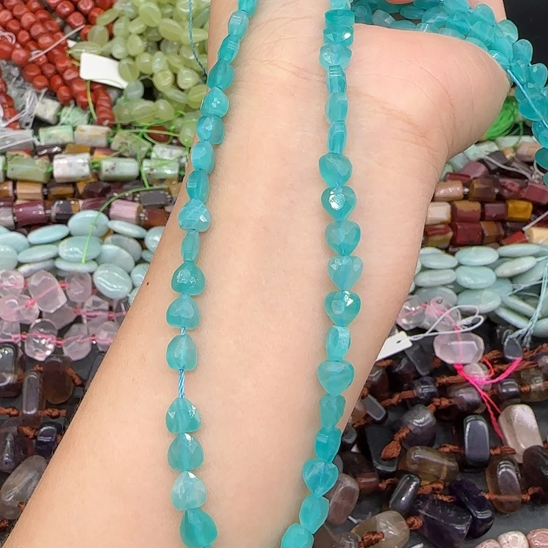 玛瑙/玉髓合金珠宝半成品天河石冰种爱心6mm一条