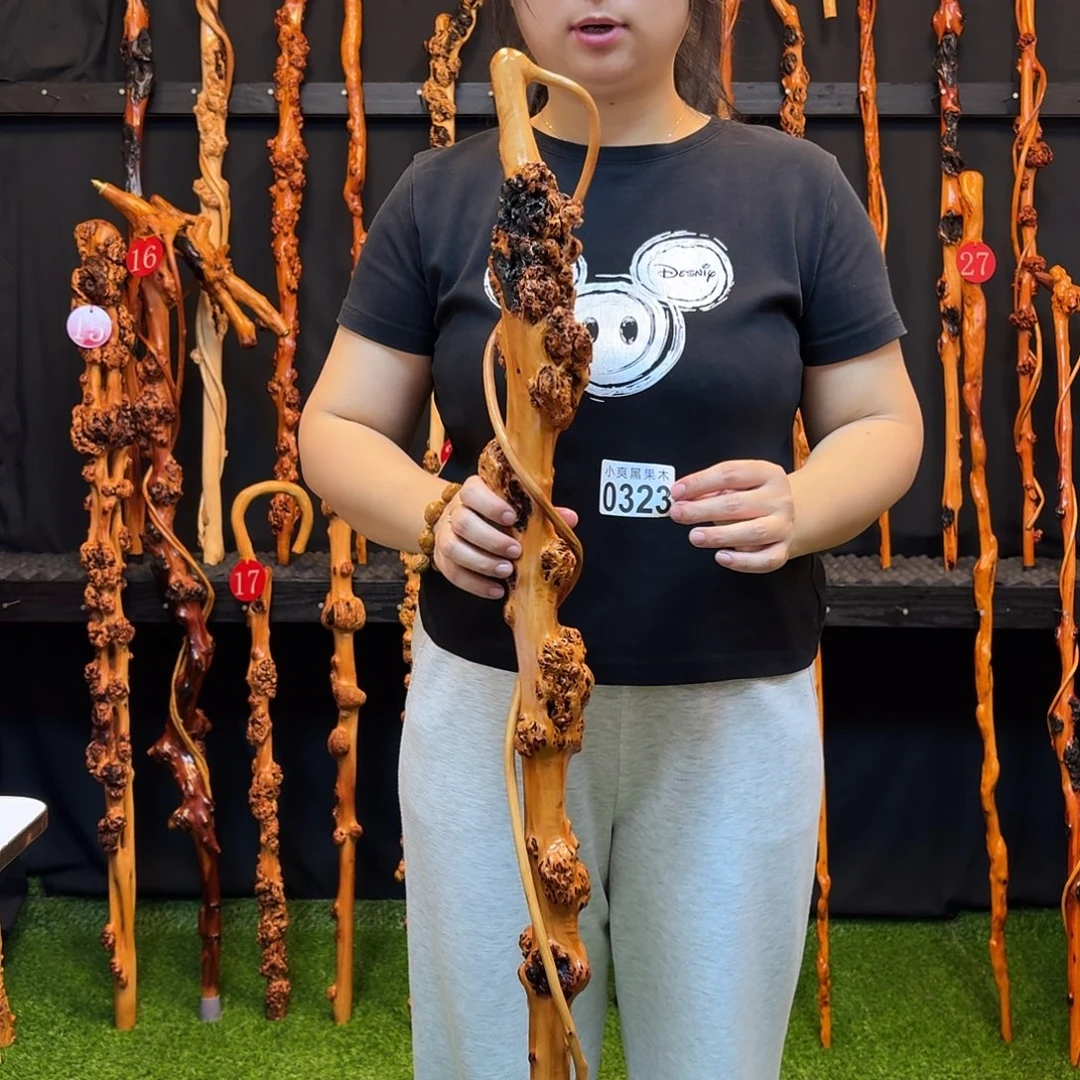 B***粉黑果木拐杖手把件323