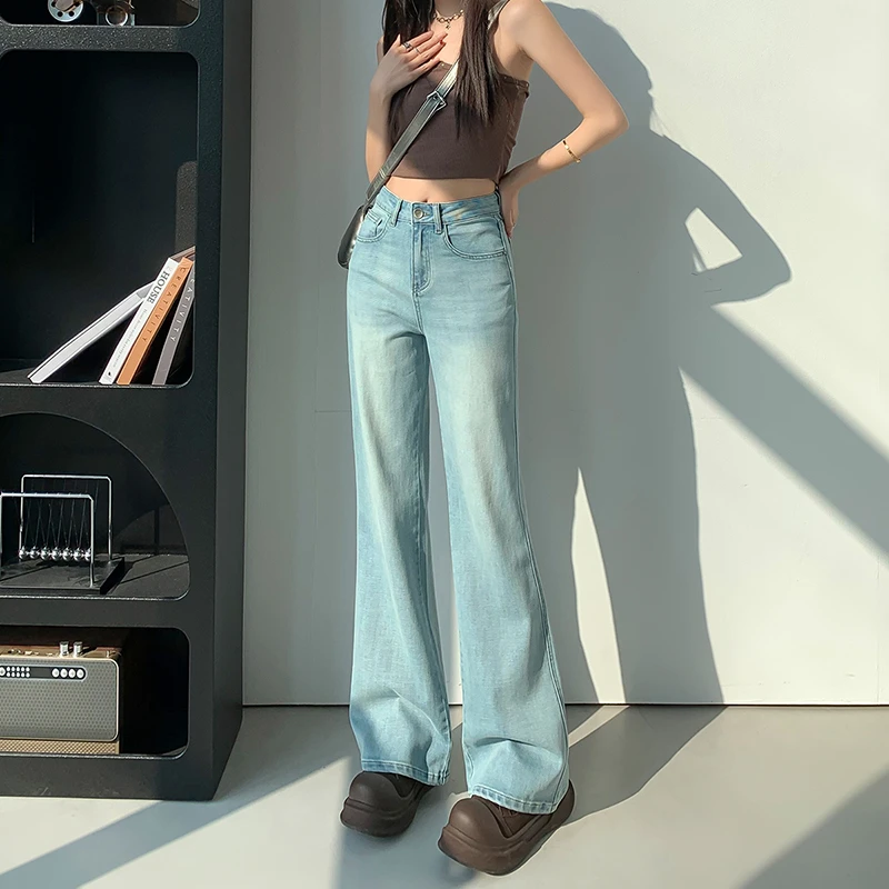 水洗琉璃蓝微喇牛仔裤女2025秋季新款小个子不贴腿弹力显瘦马蹄裤