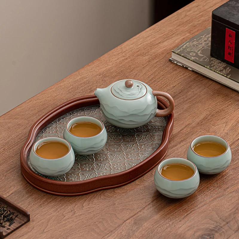 复古汝窑宿舍家用西施壶茶托盘喝茶器具小套装高档礼盒中式伴手礼
