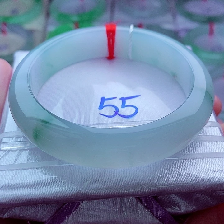 翡翠未镶嵌手镯0157-55圈口 飘花 灵动飘逸 冰胶细腻