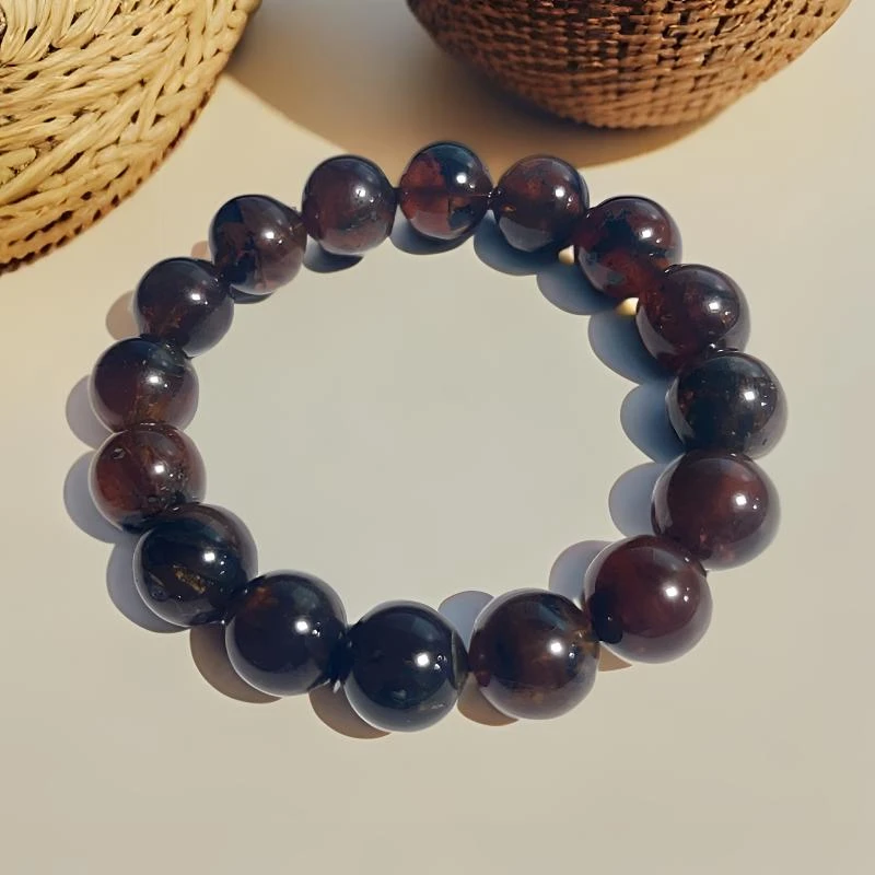 【J0641】天然琥珀紫蜜灵草珀单圈气质时尚素圈百搭简约手串16mm