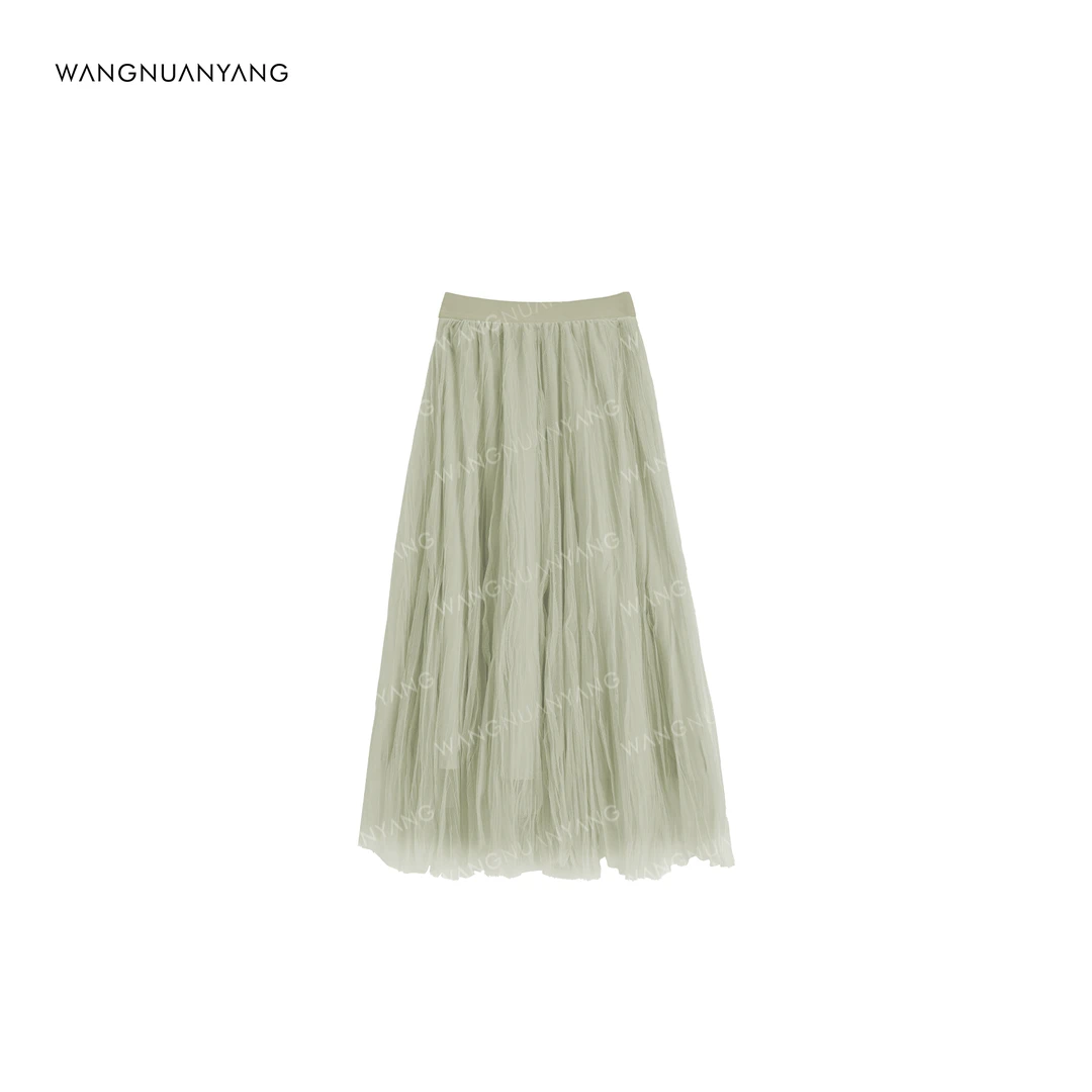 夏季设计感不规则时尚百搭双层网纱内衬仙气温柔半身裙