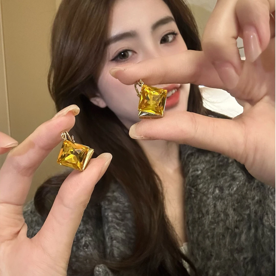 铜合金耳饰 【花丛】秋冬日流光风棕色方块锆石耳扣高级感耳饰