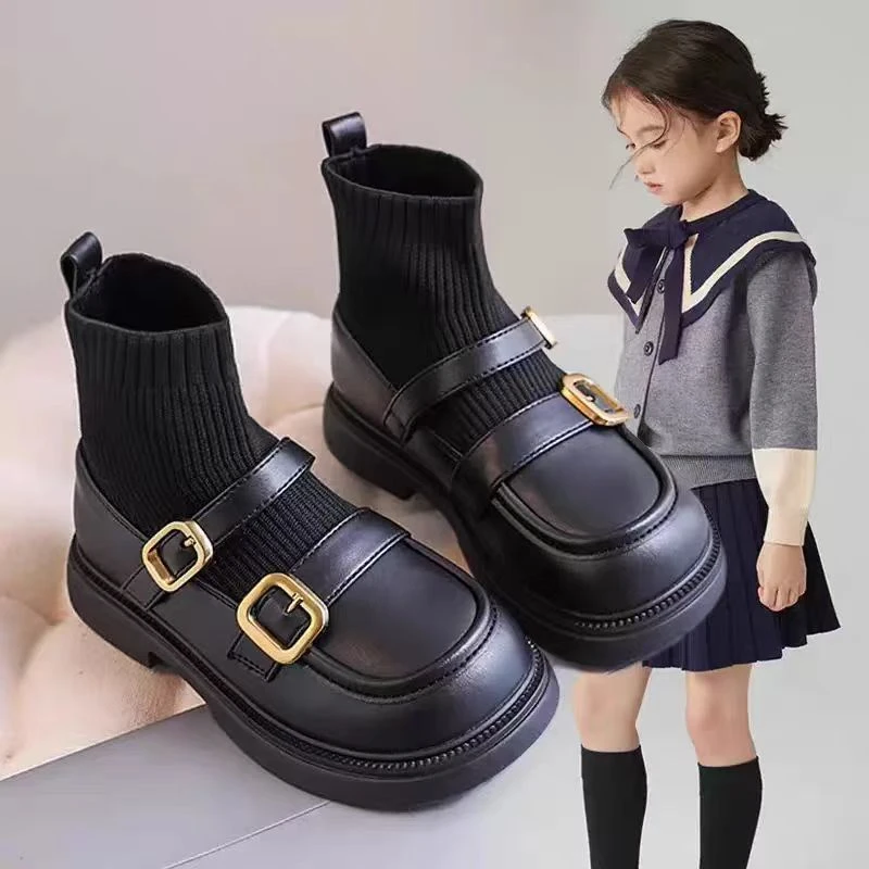 女童皮鞋2025秋季新款儿童单靴公主马丁靴英伦风短靴宝宝袜子鞋