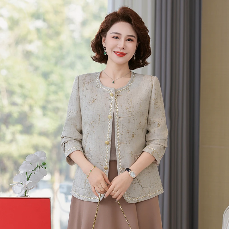 XL-5XL 2025年春装妈妈连衣裙两件套外套时尚中老年女裙子aa5825