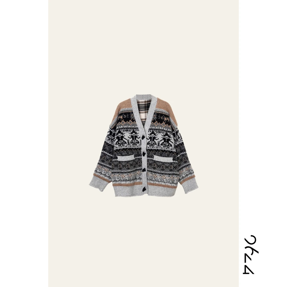 毛针织衫毛衫宽松针织开衫款提花女装7601