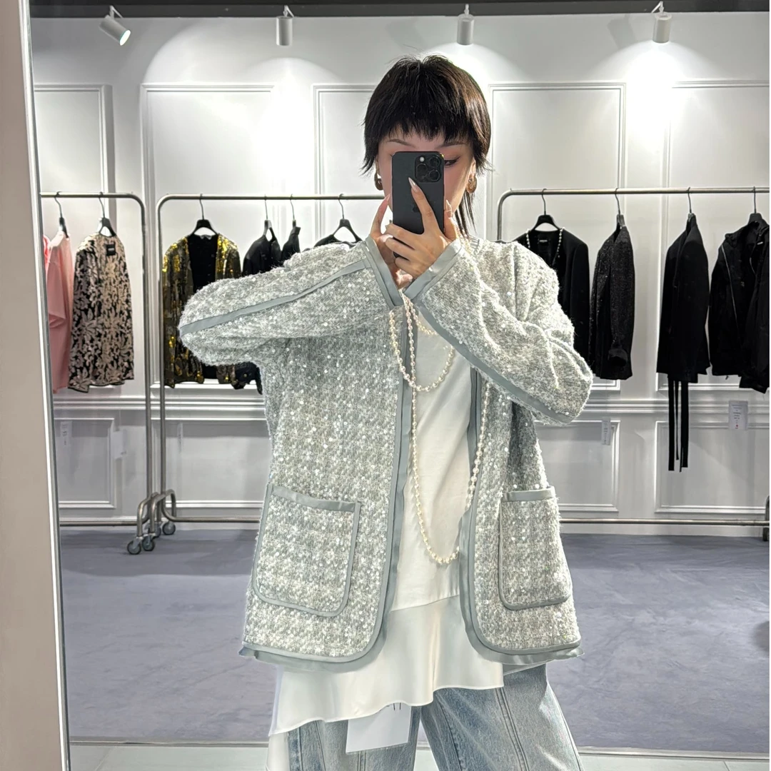 ELVIS.CHEUNG 粗花呢丝毛边对襟外套 E25SS04152AA011