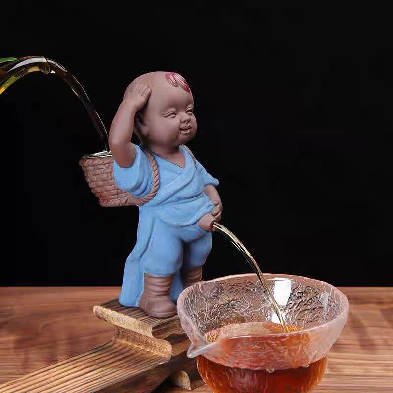 禅意茶具装饰喷水撒尿童手工网红茶漏创意个性过滤茶漏滤茶器茶隔