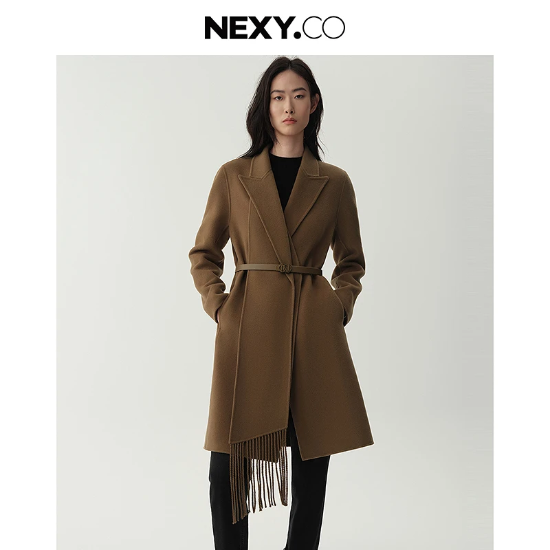 NEXY.CO/奈蔻气质中长款时尚翻领羊绒大衣XL01095D5