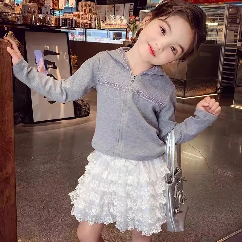 女童外套2025春季新款儿童拉链开衫春秋装女孩休闲洋气连帽上衣潮