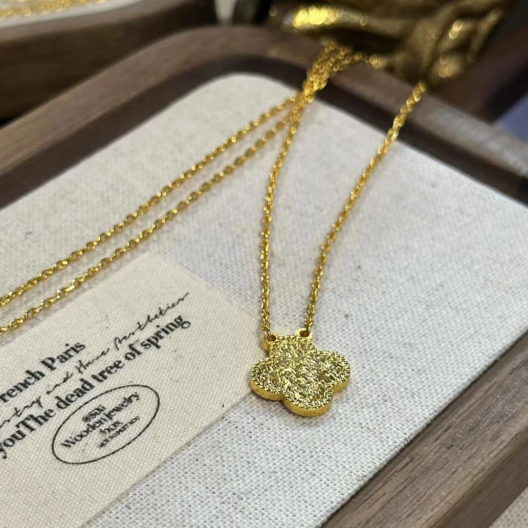 铜合金项链 碎冰冰双面四叶花项链-4036