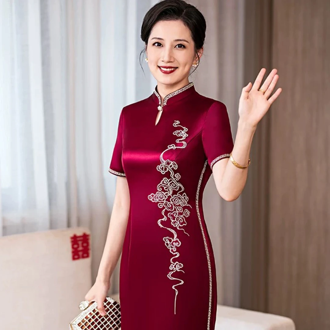 （祥云添瑞）高端醋酸婚宴妈妈婆婆敬酒优雅气质上档次旗袍