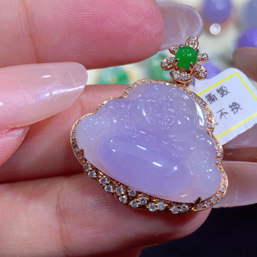 翡翠18K金镶嵌吊坠(不含链)