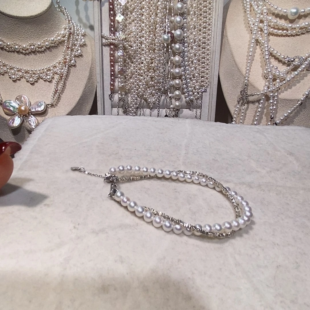 非金属925银碎银子纯银双层手链无暇