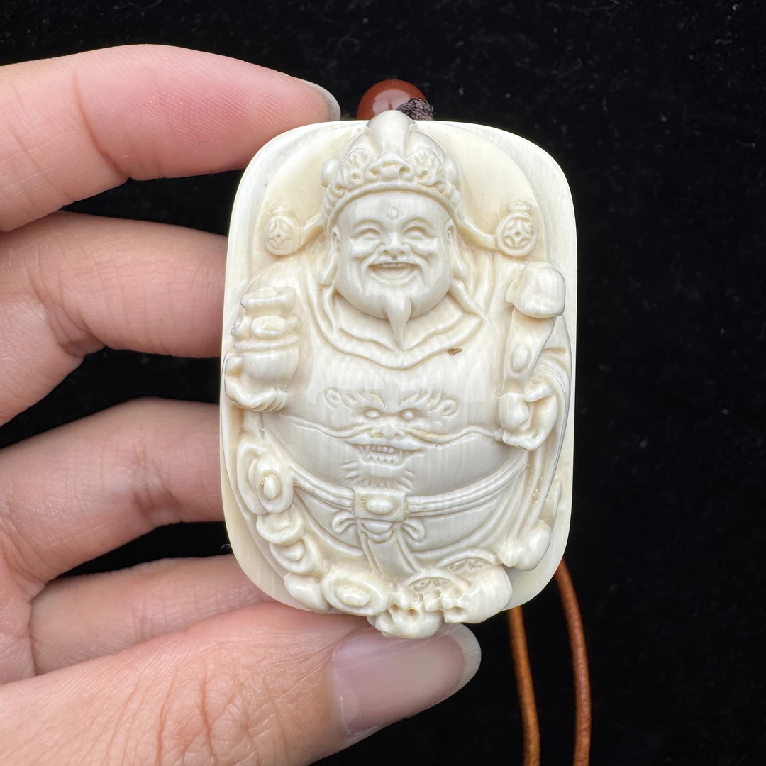 H3238天然猛犸牙 雕刻财神36*50*16 mm支持鉴定 假一罚四