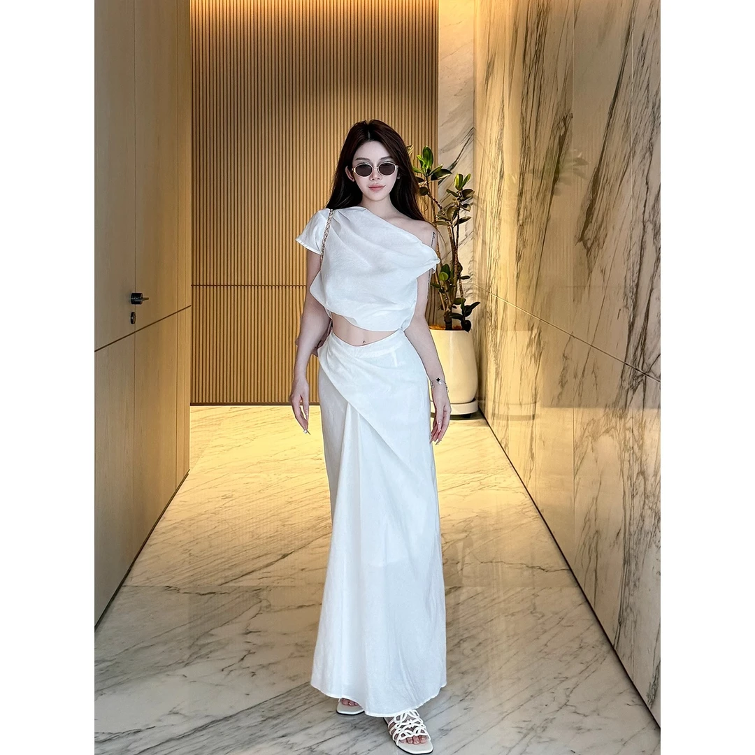 2025夏季新款纯欲白色上衣显瘦时尚半身裙套装女百搭御姐范两件套
