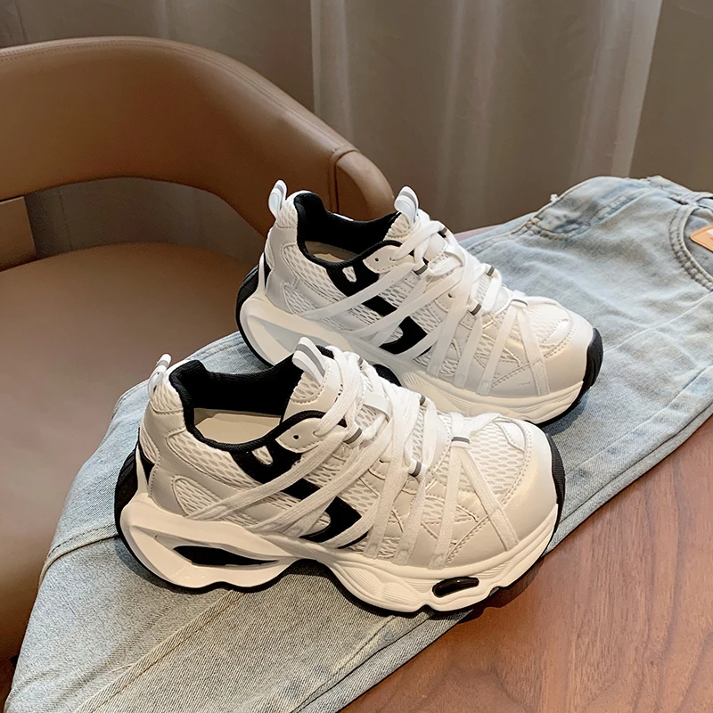 透气网面厚底老爹鞋女2025早秋软底小个子增高时尚百搭休闲运动鞋