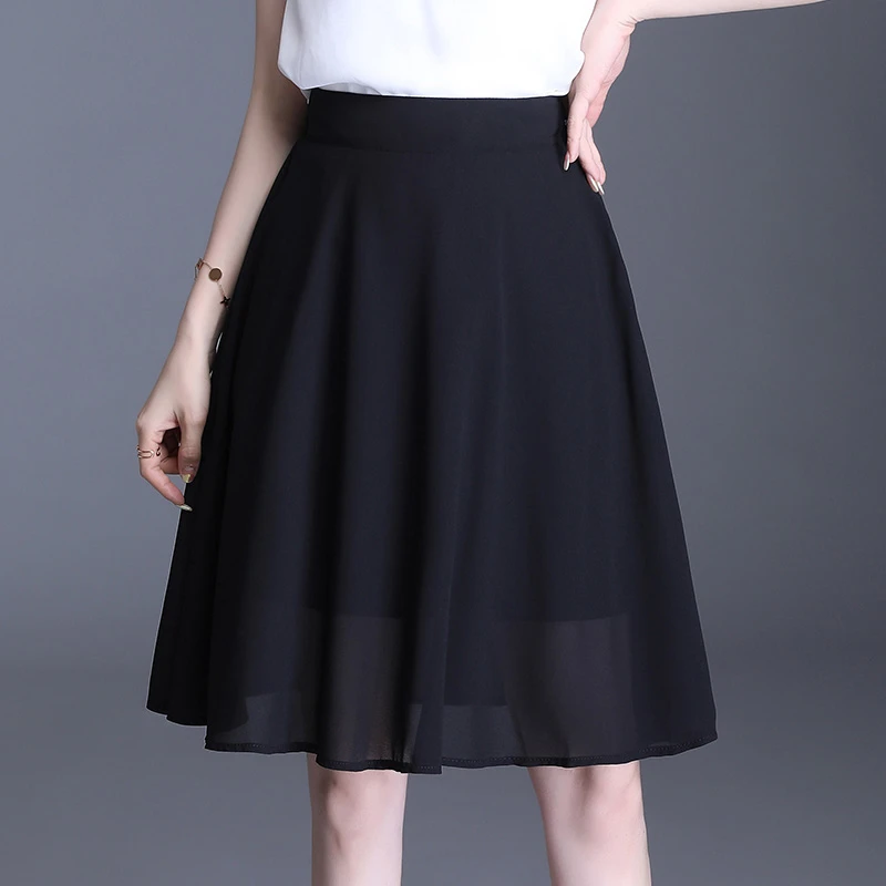 黑色雪纺半身裙女夏季2025年新款高腰a字裙显瘦遮胯薄款休闲中裙