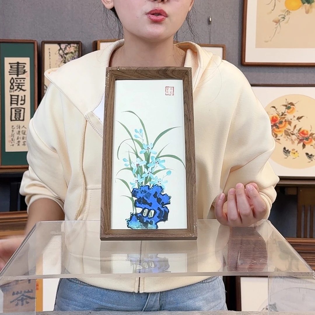 版画纯手绘，纯手写带框尺寸：16×29厘米