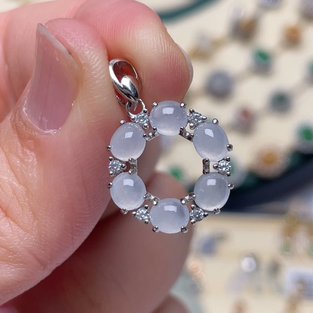 翡翠颈饰银S925镶嵌纯天然缅甸翡翠