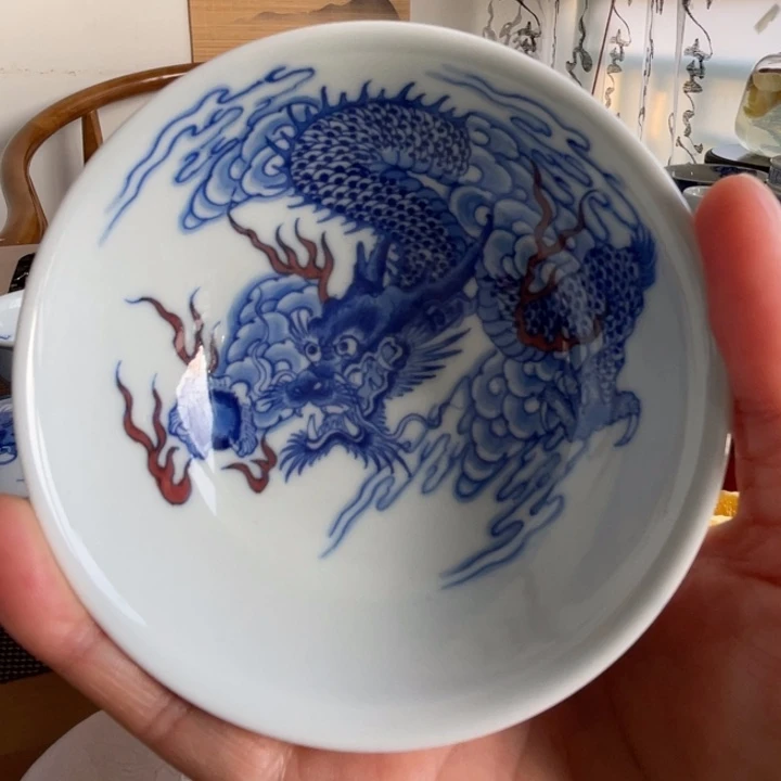 青花龙纹杯杯杯微微瑕
