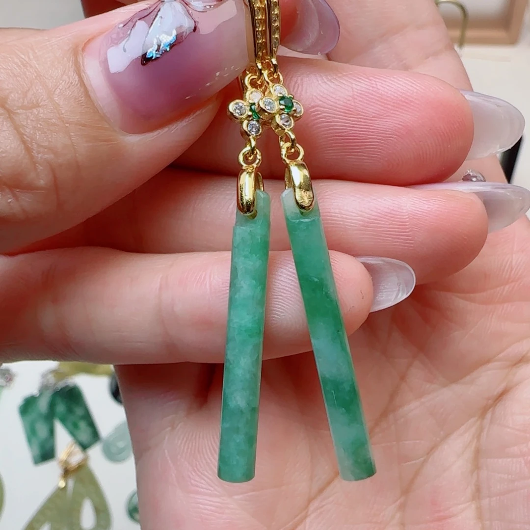 翡翠银S925镶嵌耳饰耳钩乱