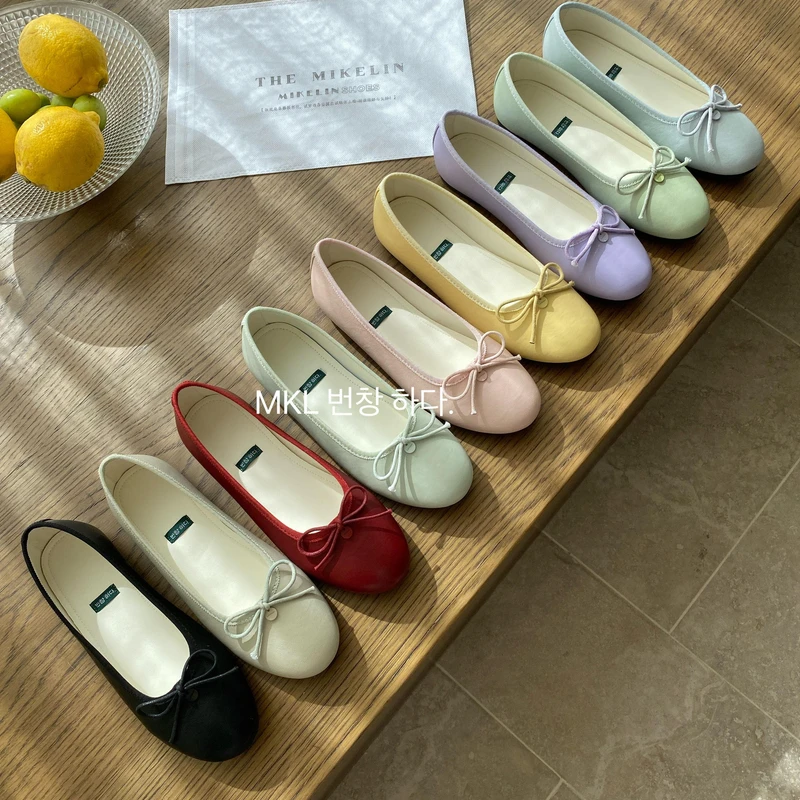 法式平底小红色单鞋女鞋子2025新款春季蝴蝶结配裙子芭蕾舞晚晚鞋