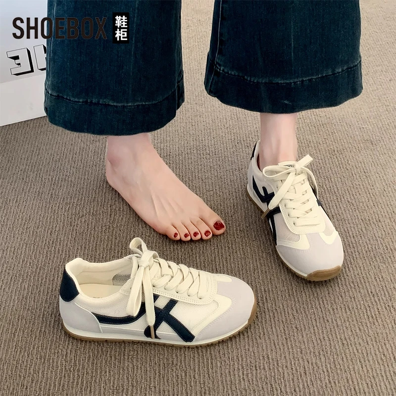 SHOEBOX鞋柜网面透气阿甘德训鞋女2025新款夏季休闲运动小白鞋