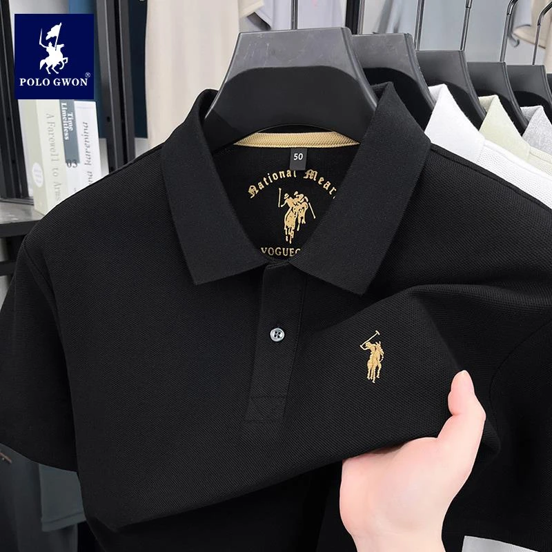 POLOGWON/保罗夏季男士POLO衫100%纯棉薄款商务透气短袖翻领T恤衫
