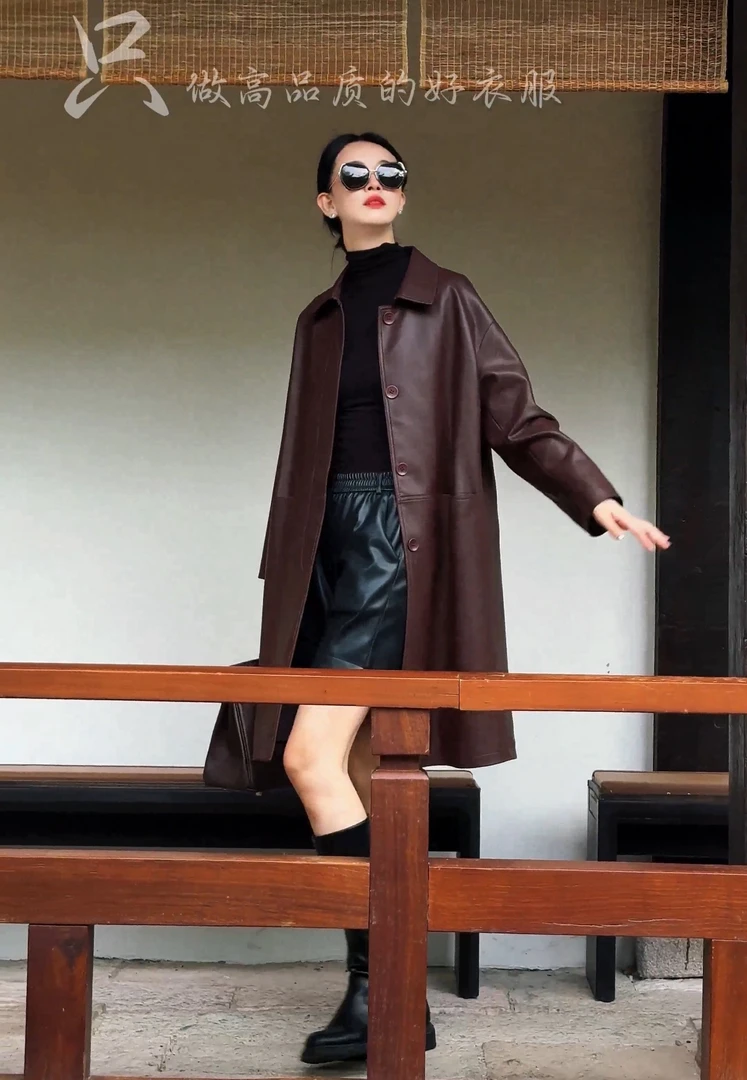 海宁真皮皮衣女中长款外套女宽松（绵羊皮）LFR-281#单