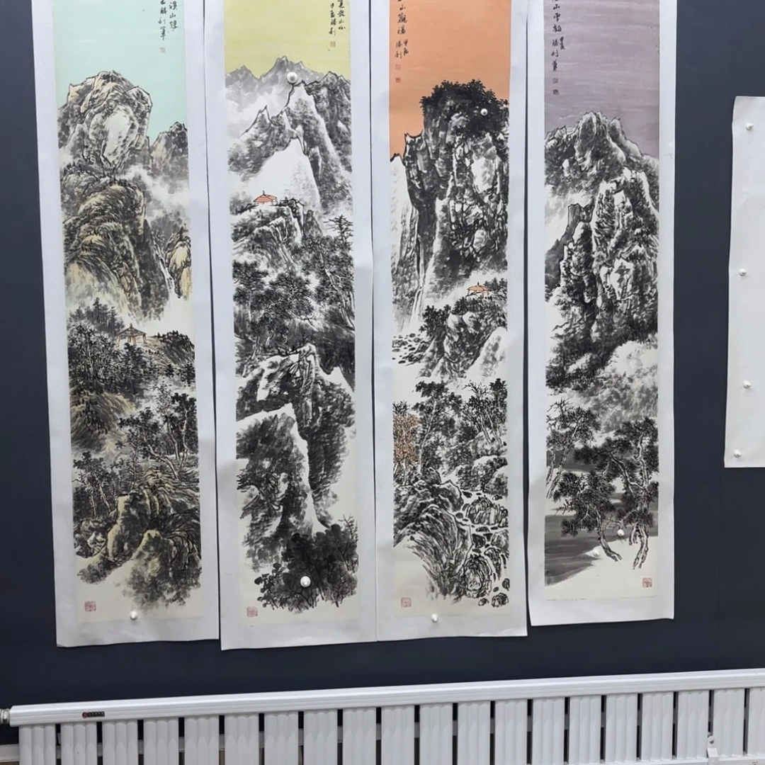 国画山水四条屏作品