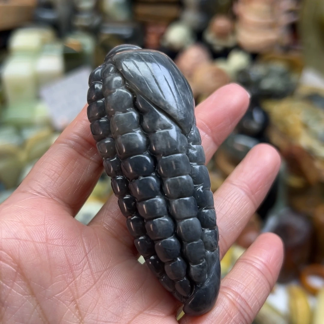 岫玉未镶嵌颈饰岫玉烟灰色玉米手玩